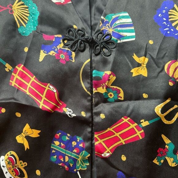 Vintage 1980s Diane Von Furstenberg Novelty Print Vest Frog Closure Size Large - Picture 3 of 3